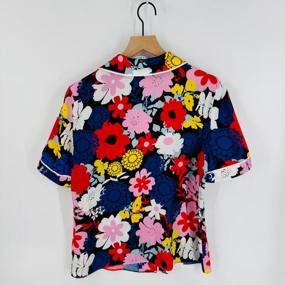 Alice + Olivia Size L Floral Pajama Style Button Down Shirt Multicolor Top - Picture 2 of 7